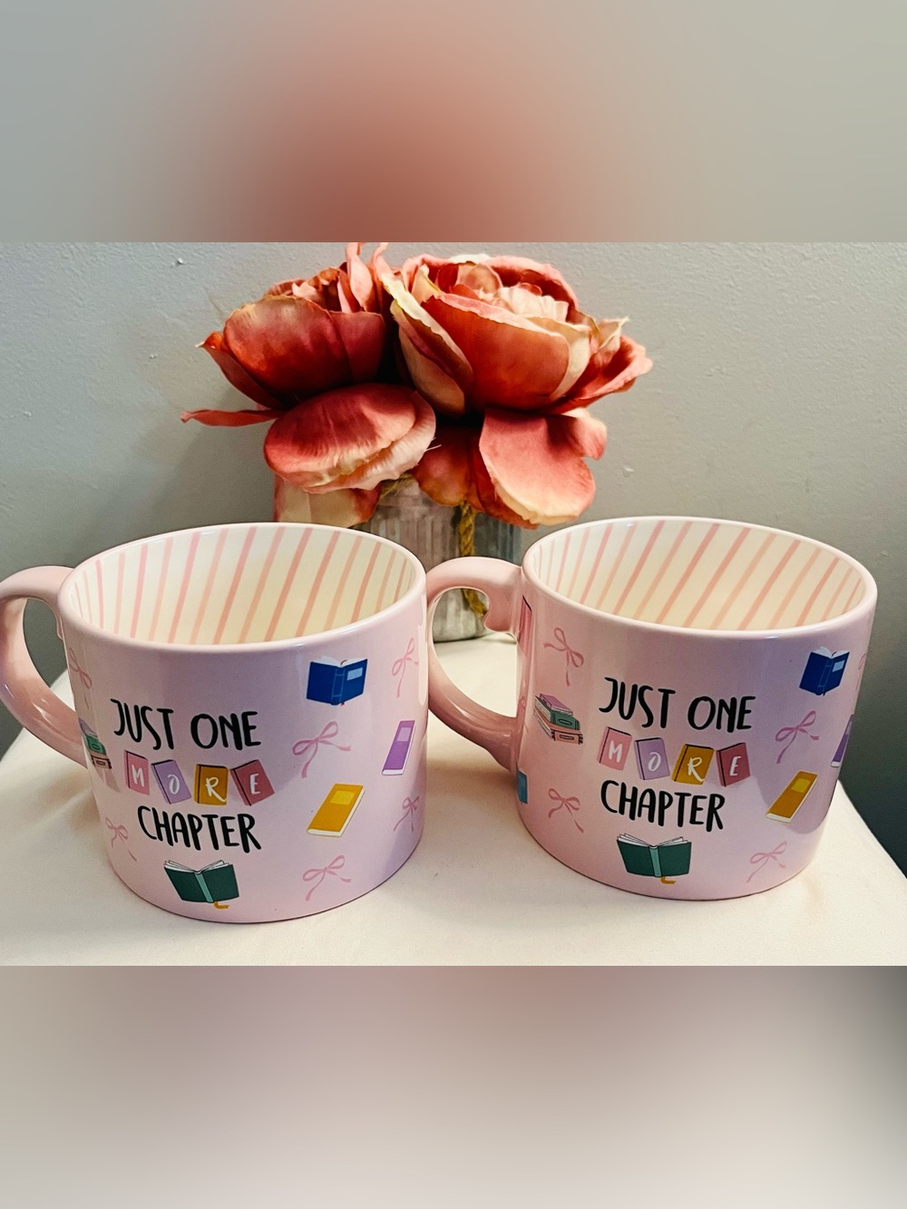ALL BOOKED UP (2) Pink "Just One More Chapter" Ceramic Mug - Cozy Reading Gift